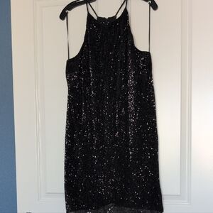 Halston Heritage Black Sequin Backless Dress